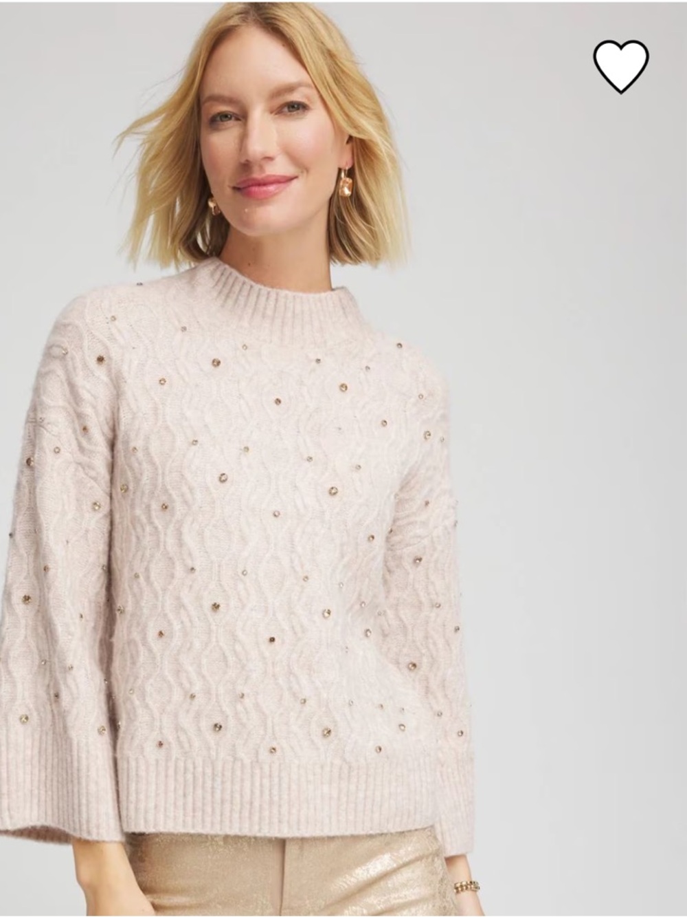 Chico's Beaded Cable Knit Mock Turtleneck - Taupe